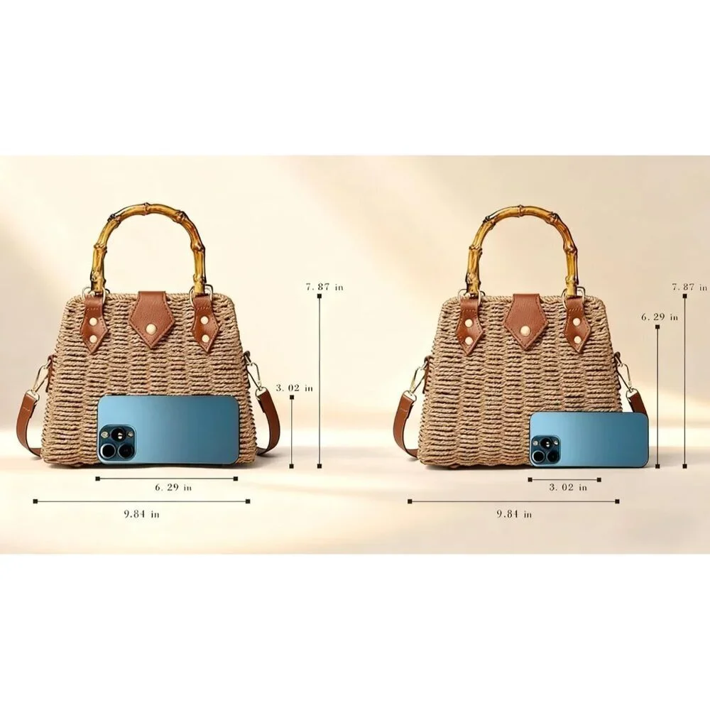 Woven Straw Crossbody Bag Women Summer Boho Beach Casual Handbag